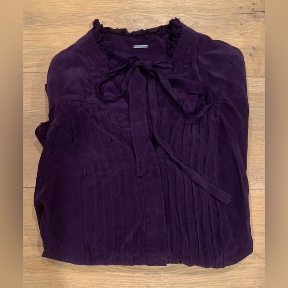 ELIE TAHARI 100% Silk Long Sleeve Bow Purple Ruffled Top Size Small - Picture 4 of 10